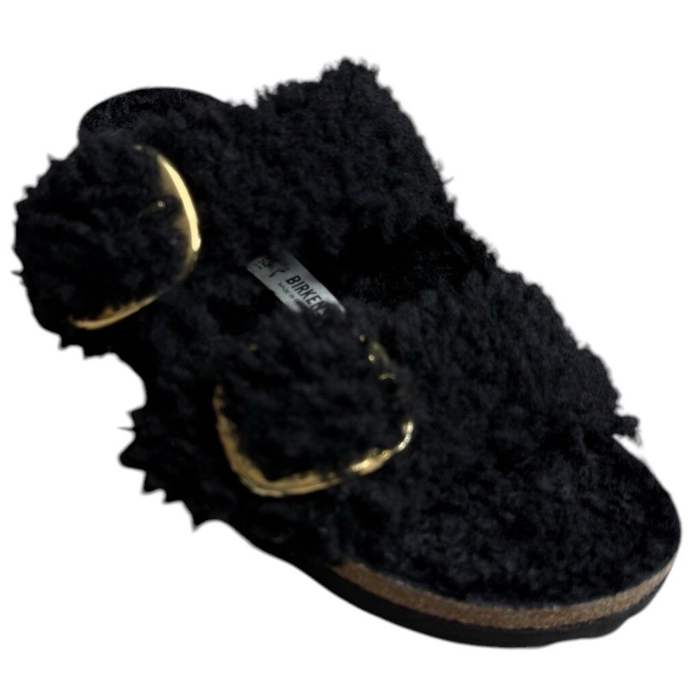 Birkenstock Womens 37 Black Arizona Big Buckle Teddy Shearling Sandals Black 6.5